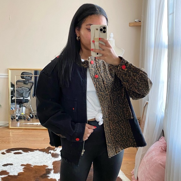 Lea & Viola Jackets & Blazers - Lea & Viola Leopard & Colorblocked Denim Jacket S